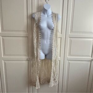 Poof New York Cream lace Vest Duster  Size Small boho chic Hippie  70's